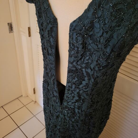 Alex Evenings Green Lace Metallic Floral Gown Size 12 Formal Maxi Dress - Picture 7 of 8